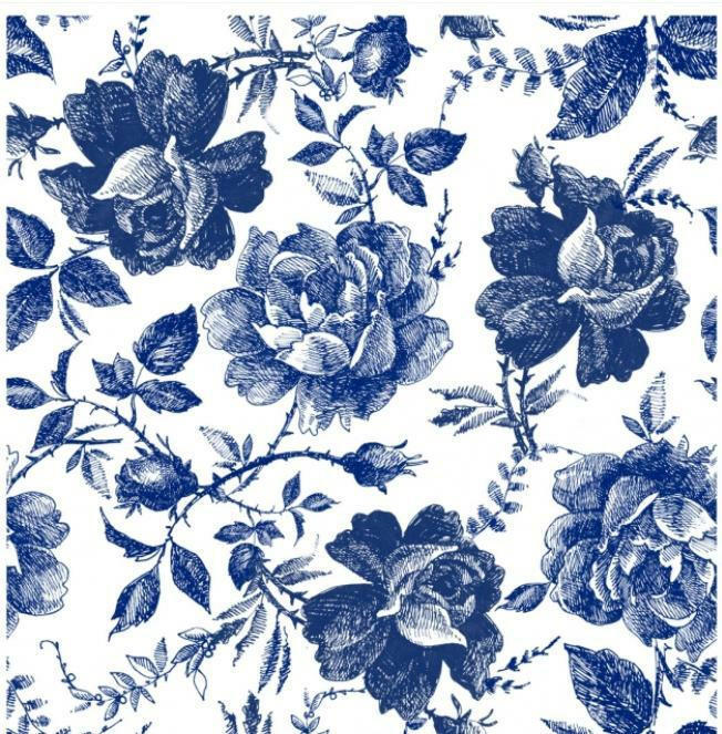 Blue Sketched Flowers - Rice Decoupage Paper