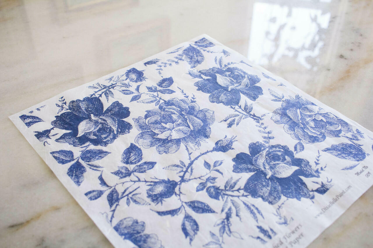 Blue Sketched Flowers - Rice Decoupage Paper